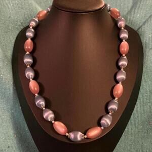 50’s Vintage Plastic Moonglow Faux Cats-eye Bead Necklace Signed Japan